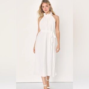 Angelic Outlook White 3D Floral Halter Shift Midi Dress